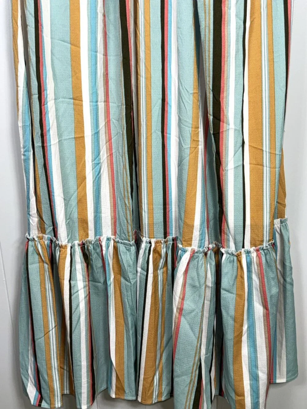 Anthropologie Listicle Multi-Color Striped Halter Maxi V-Neck Ruffle Dress M NEW - Picture 3 of 8
